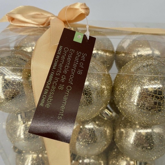 Ellsworth Avenue Christmas Ornaments Shatterproof Kugel Crackle Gold 3” Set 18 - Picture 4 of 6